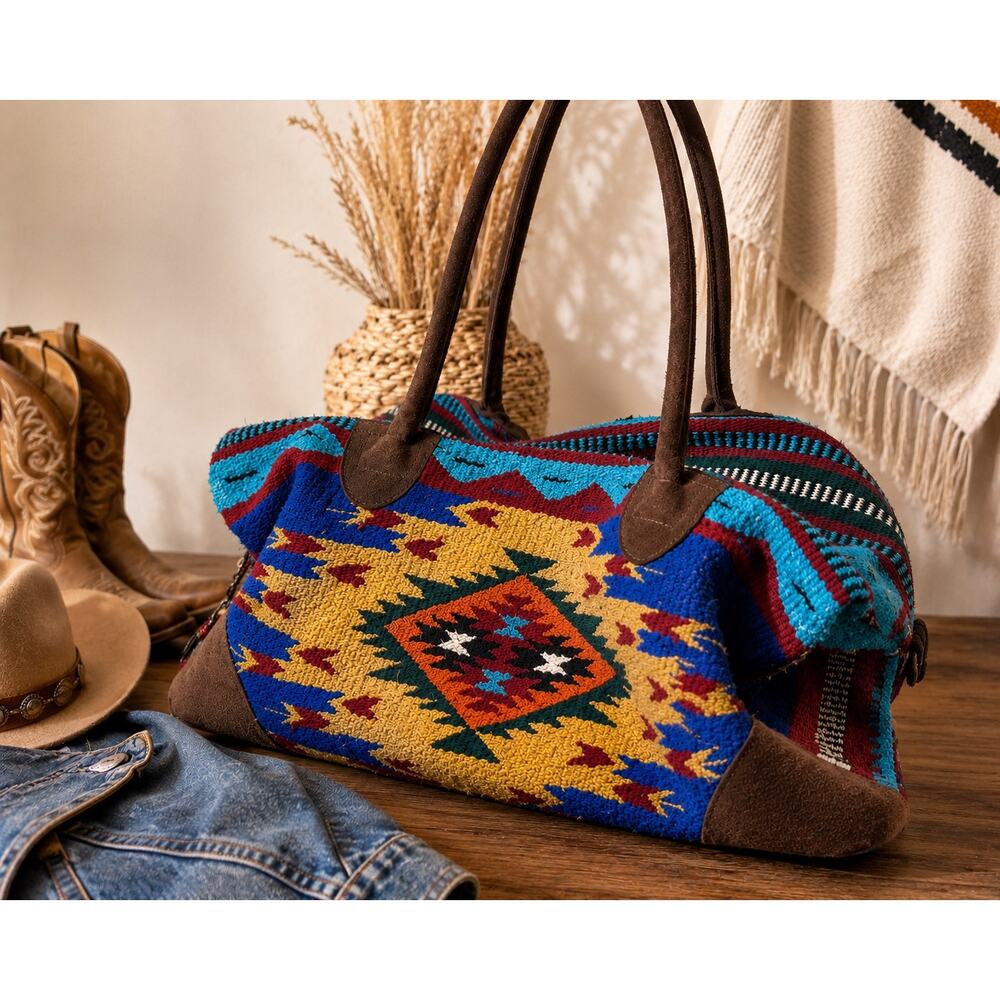 El Paso Saddleblanket Co Wool Southwestern Duffle Bag Boho Aztec Weekender